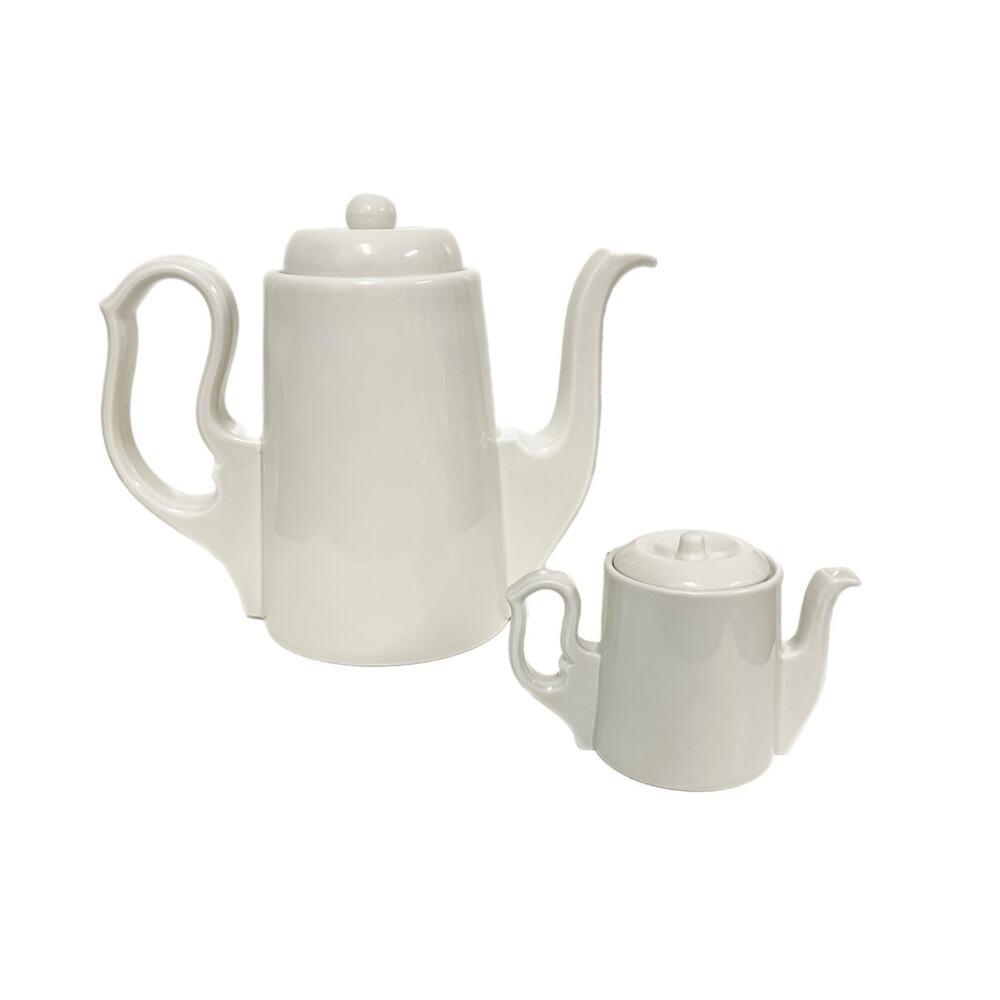 Vintage Mid‑Century Modern Italian White Ceramic Coffee Pot & Creamer 1950s